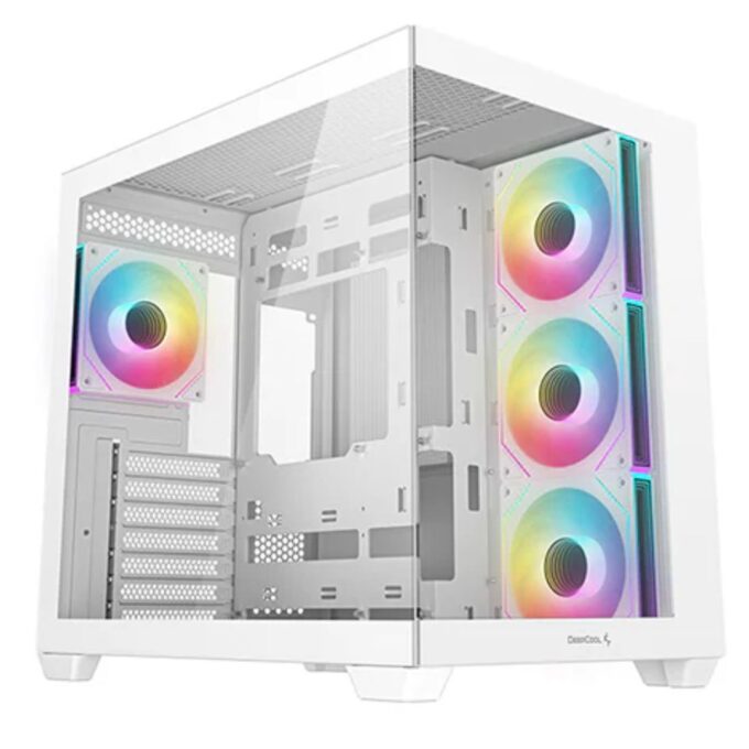 DeepCool CG530 4F WH ATX Case, Tempered Glass,4 Pre-Instaled Fans, USB3.0×2、Gen2 Type-C x1、Audio/Mic×1, Cable,  Supports Rear Connect