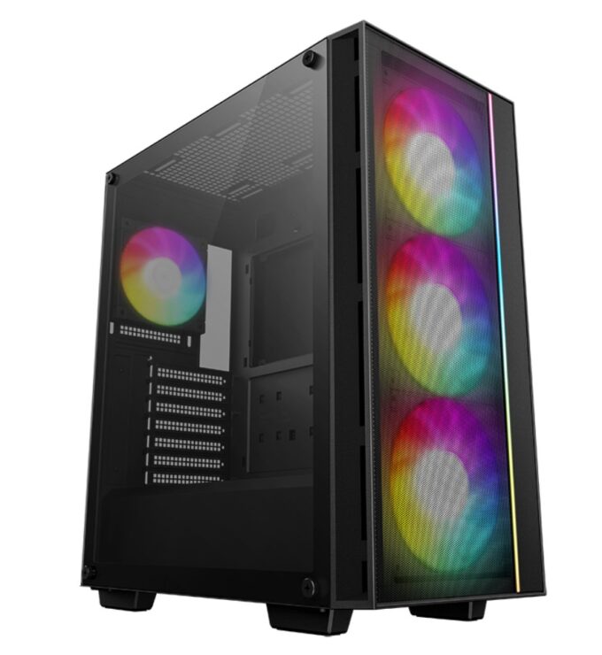 DeepCool MATREXX 55 MESH V4 Full Tempered Glass Side Panel ATX Case. Pre-Installed 3×140mm ARGB PWM Fans,  1×120mm ARGB, Up to 360mm