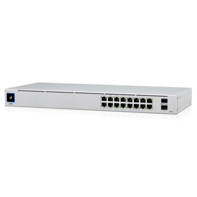 Ubiquiti UniFi 16-port Managed Gigabit Switch - 8x PoE+ Ports, 8x Gigabit Ethernet Ports, 2x SFP , 42W, Touch Display, Fanless , GEN2, 2Yr Warr