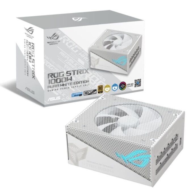 ASUS ROG-STRIX-1000G-AURA-WHITE-GAMING ROG STRIX 1000W Gold Aura Edition, 80 Plus Gold, Fully Modular, Lambda A++ Certification,135mm Fan, 10YW